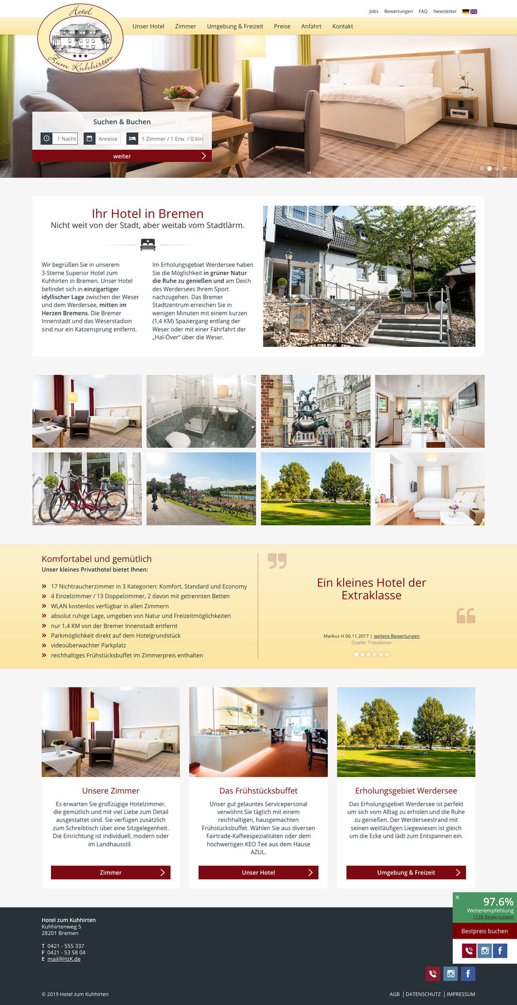 Webdesign einer Contao Website für ein Bremer Hotel
